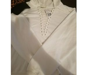 All White, Pullover Lace up Hoodie